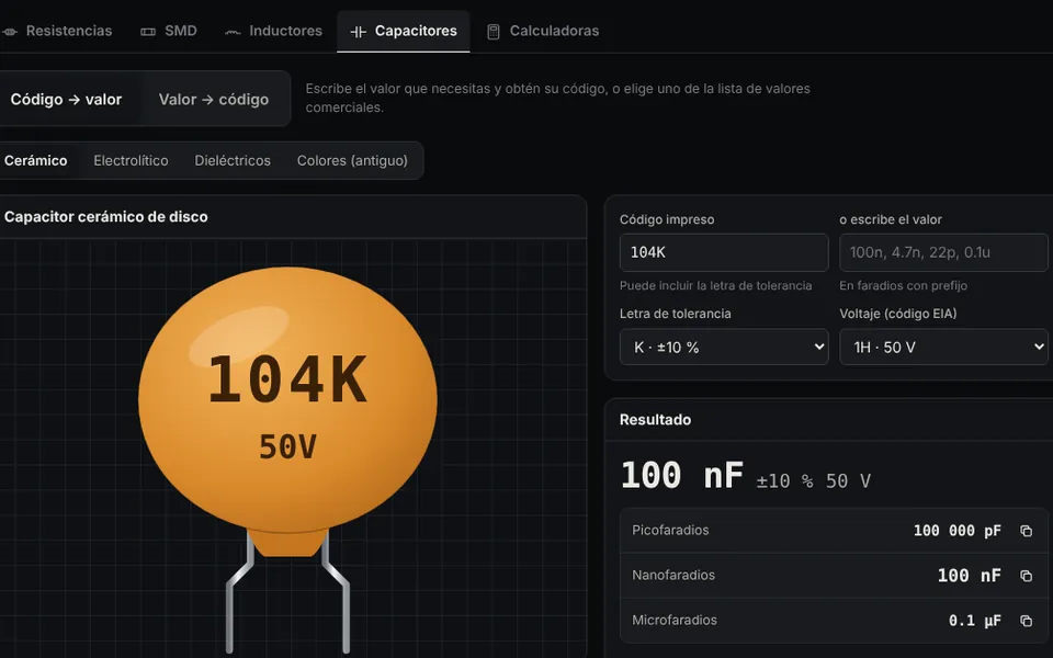 Del valor al código, con el valor comercial más cercano