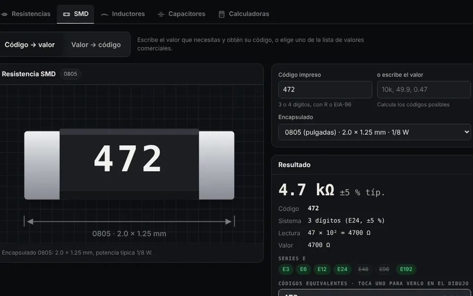 Códigos SMD: 472 = 4.7 kΩ